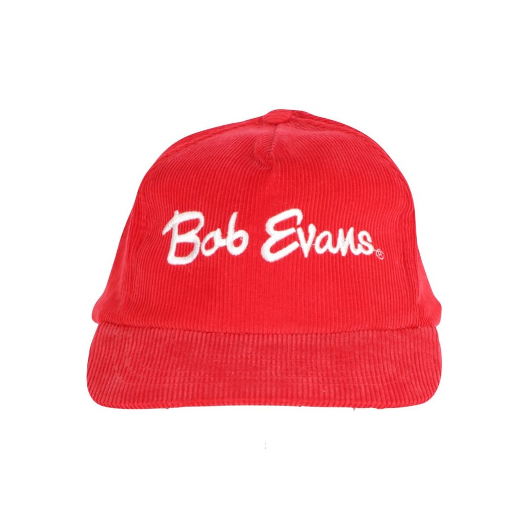 Vintage 90s Bob Evans Restaurant Spell Out Corduroy Snapback Hat Cap Red Cotton